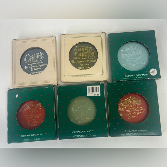 Vintage Norman Rockwell Cameo Hallmark Keepsake Ornament Set of 6 80's #2, #5-9 - Picture 4 of 12